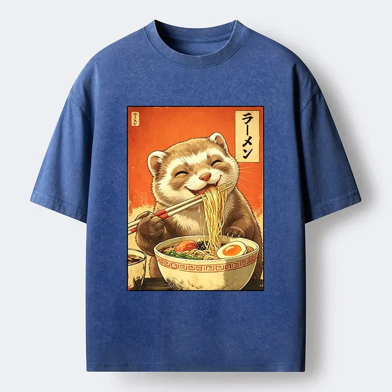 Tokyo Tiger otters eating ramen washed tee