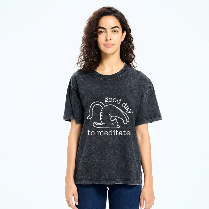 Unisex Washed Cat Shirt for Daily Wear
