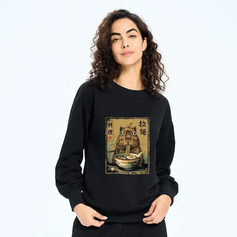 cute capybara eating ramen unisex sweatshirt