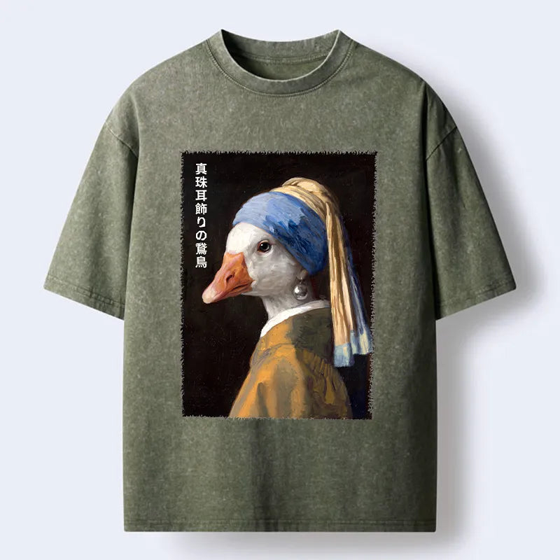 Kyoto-Lion Vintage Art Goose Meme Washed T-Shirt