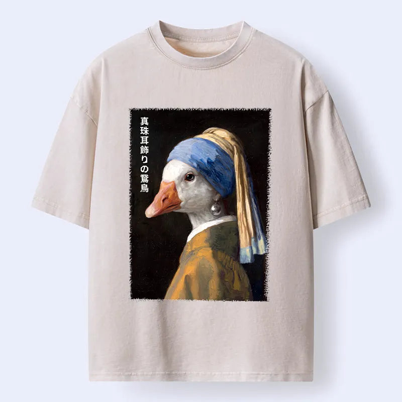 Kyoto-Lion Vintage Art Goose Meme Washed T-Shirt