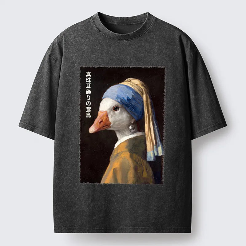 Kyoto-Lion Vintage Art Goose Meme Washed T-Shirt