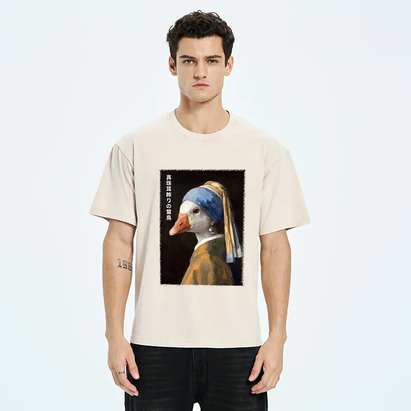 Kyoto-Lion Vintage Art Goose Meme Washed T-Shirt