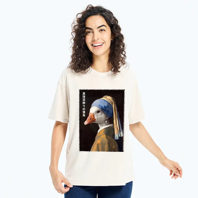Kyoto-Lion Vintage Art Goose Meme Washed T-Shirt