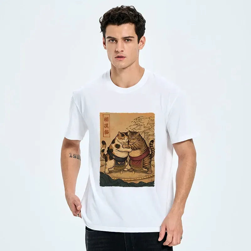 Japanese sumo cats vintage t-shirt