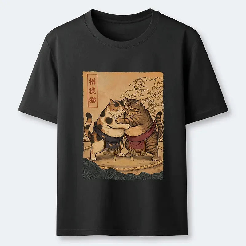 Japanese sumo cats vintage t-shirt