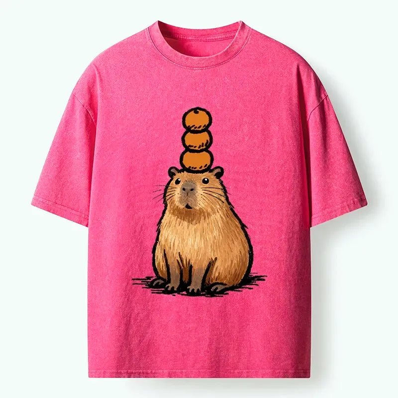 Kyoto-Lion Funny Capybara Orange Meme Washed T-Shirt