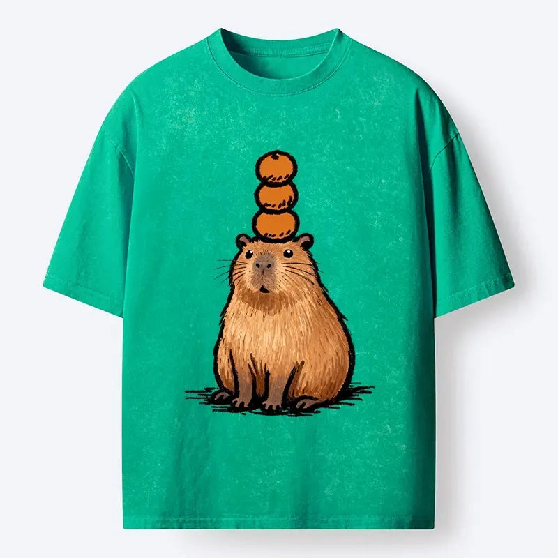 Kyoto-Lion Funny Capybara Orange Meme Washed T-Shirt