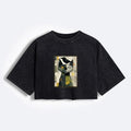 Japanese Vintage Cat Crow Crop T-Shirt for Women