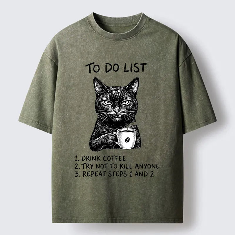 Kyoto-Lion Sassy Coffee Cat Washed T-Shirt