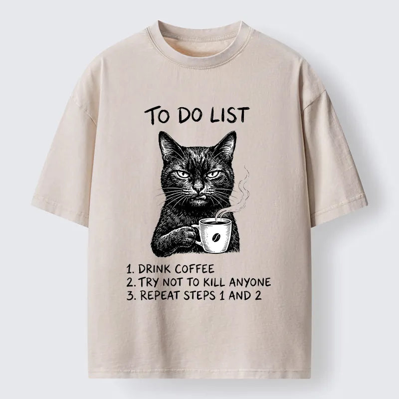 Kyoto-Lion Sassy Coffee Cat Washed T-Shirt