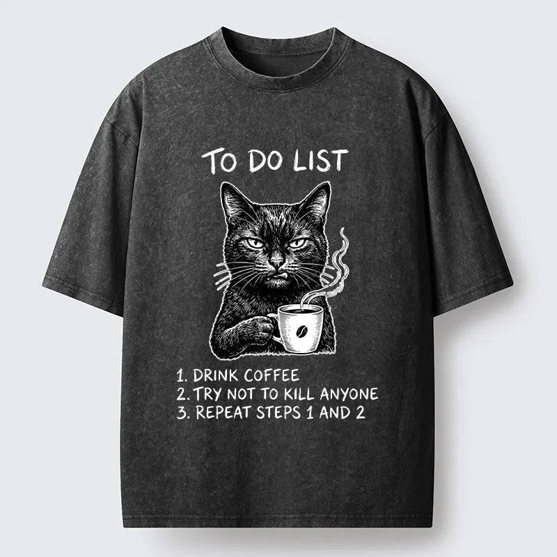 Kyoto-Lion Sassy Coffee Cat Washed T-Shirt