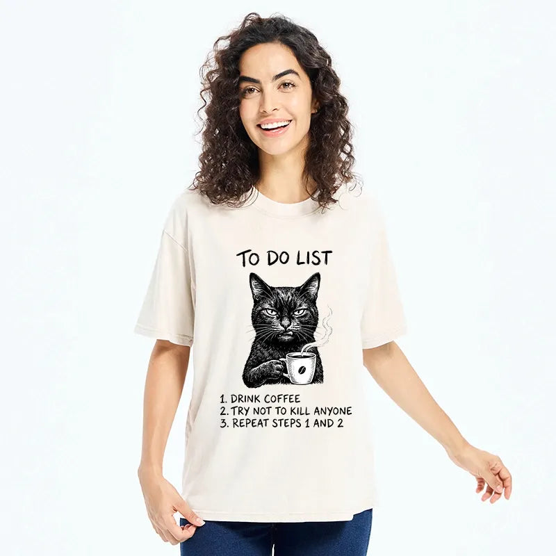 Kyoto-Lion Sassy Coffee Cat Washed T-Shirt