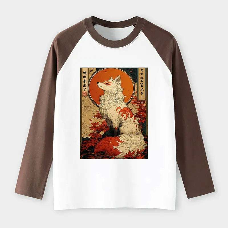 Kyoto-Lion The Fox of Fates: A Tale of Nine Tails Raglan Long Sleeve T-shirt