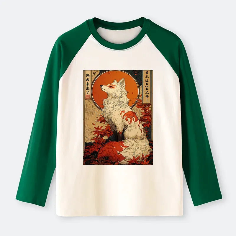 Kyoto-Lion The Fox of Fates: A Tale of Nine Tails Raglan Long Sleeve T-shirt