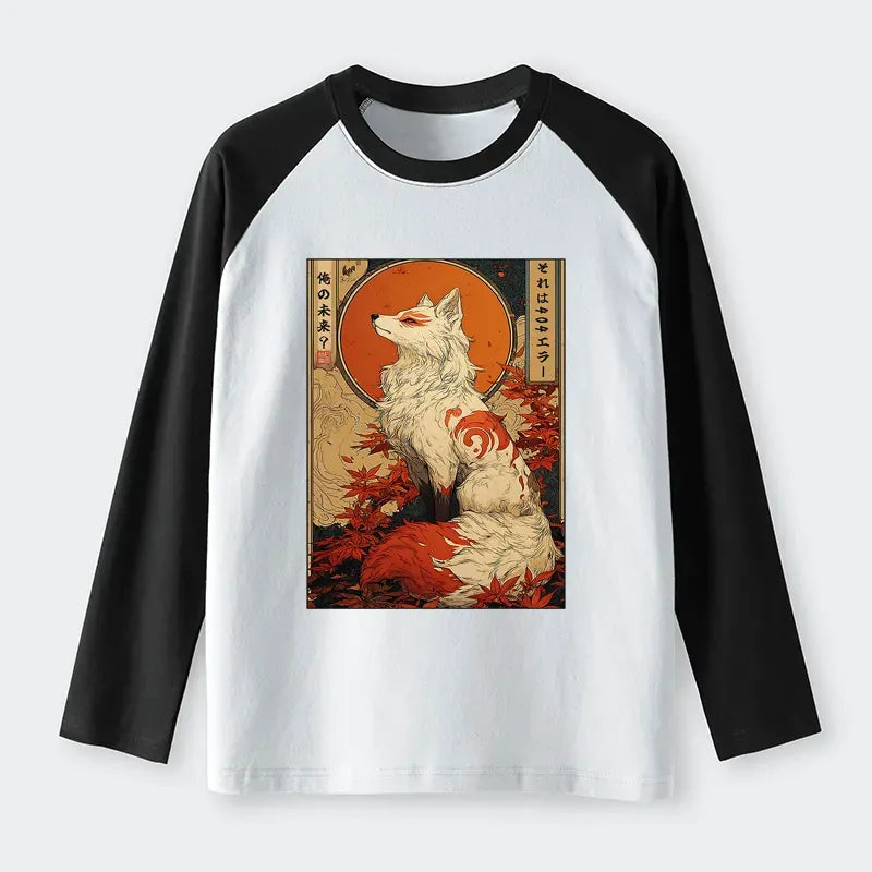 Japanese Nine Tails Fox Raglan T-Shirt