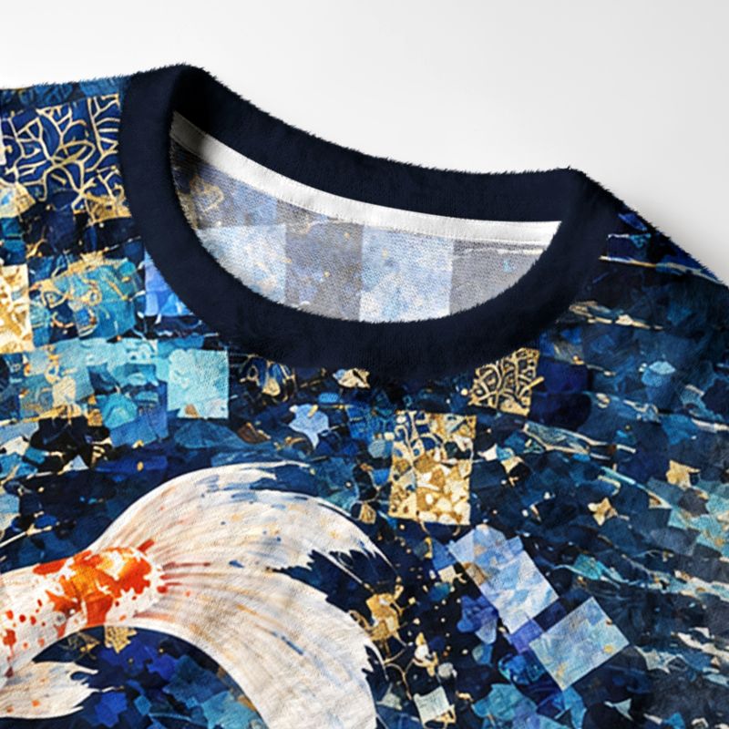 Kyoto-Lion Blue Gold Koi Fish Fuzzy Christmas Ugly Sweatshirt