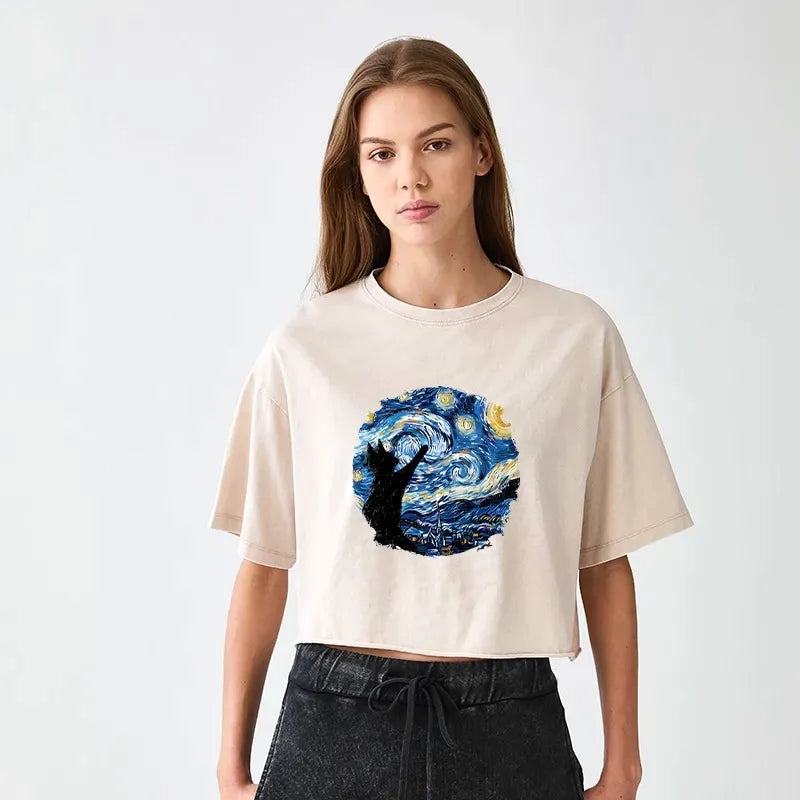 washed black cat t-shirt for women