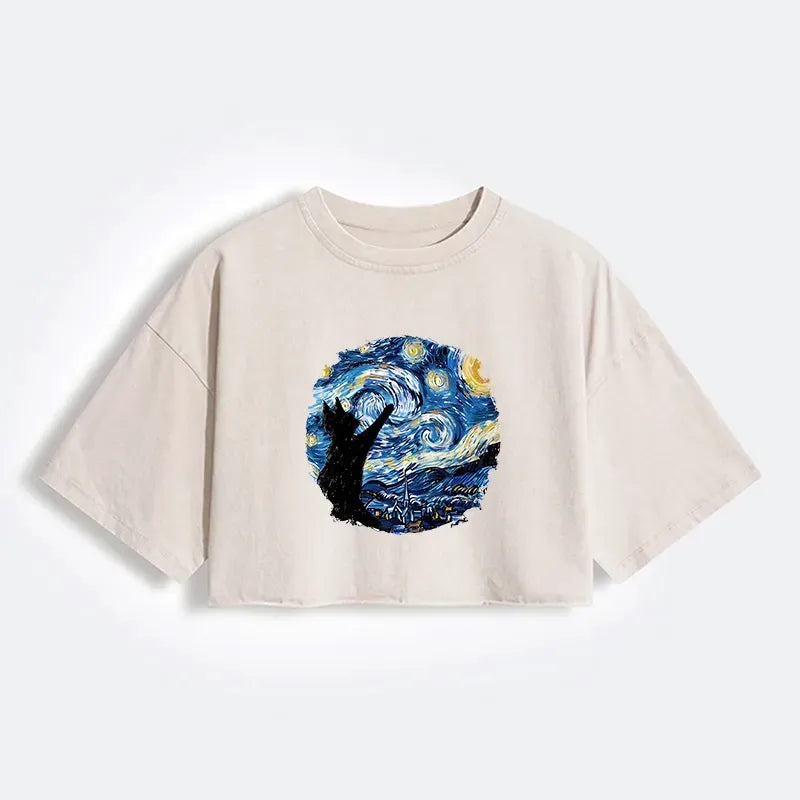 washed black cat t-shirt for women