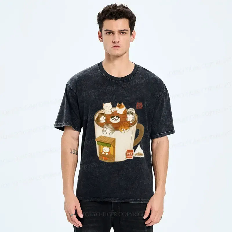 Funny Cat Brewing Tea T-Shirt for Summer