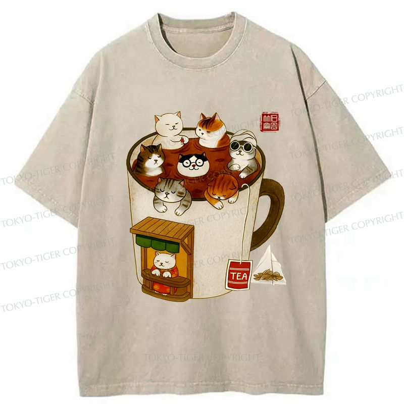 Funny Cat Brewing Tea T-Shirt for Summer