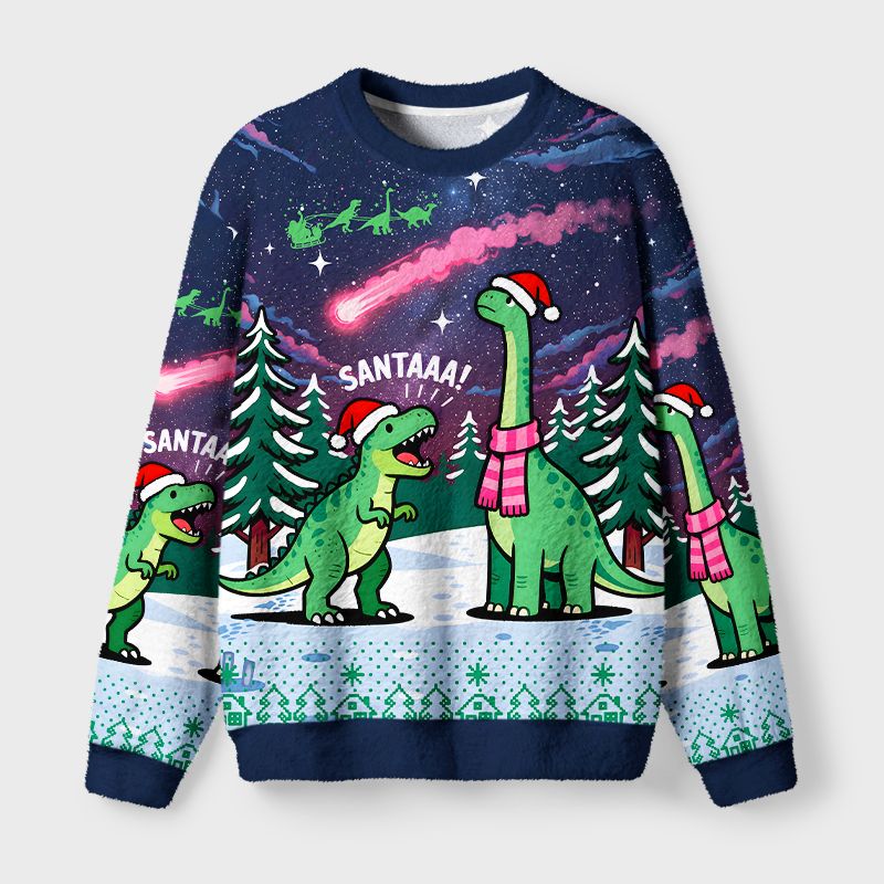Kyoto-Lion Dinosaur Era Fuzzy Christmas Ugly Sweatshirt