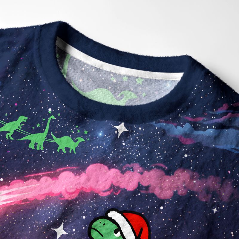 Kyoto-Lion Dinosaur Era Fuzzy Christmas Ugly Sweatshirt