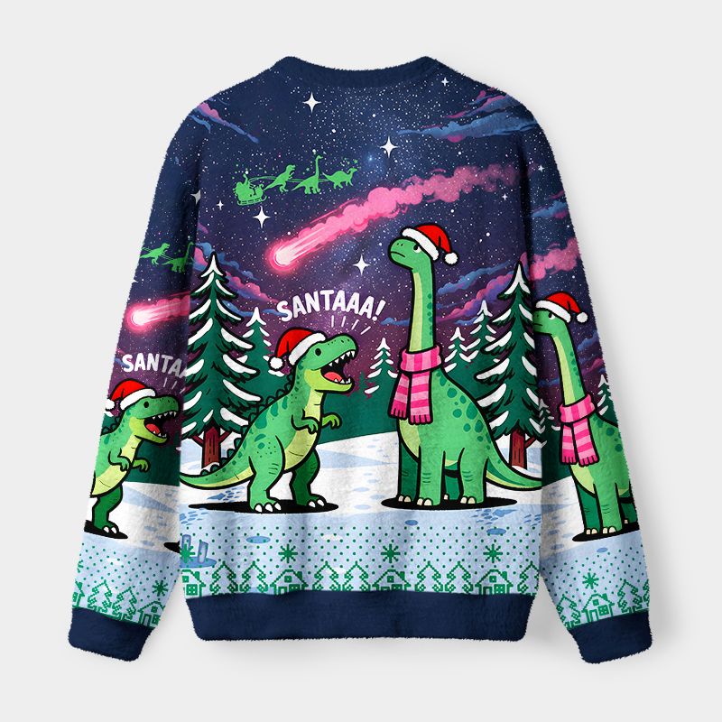 Kyoto-Lion Dinosaur Era Fuzzy Christmas Ugly Sweatshirt