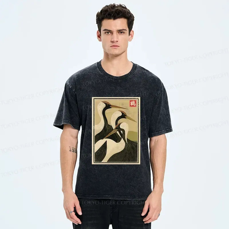 Washed Unisex T-Shirt with Japanese Art