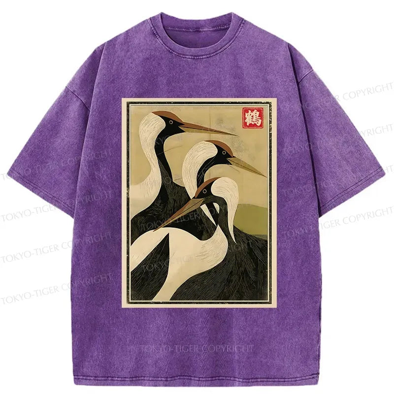 Japanese Vintage Crane T-Shirt for Daily Wear