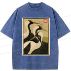 Japanese Vintage Crane T-Shirt for Daily Wear