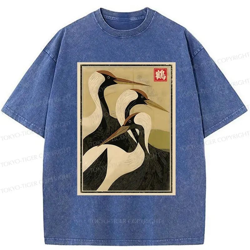 Japanese Vintage Crane T-Shirt for Daily Wear