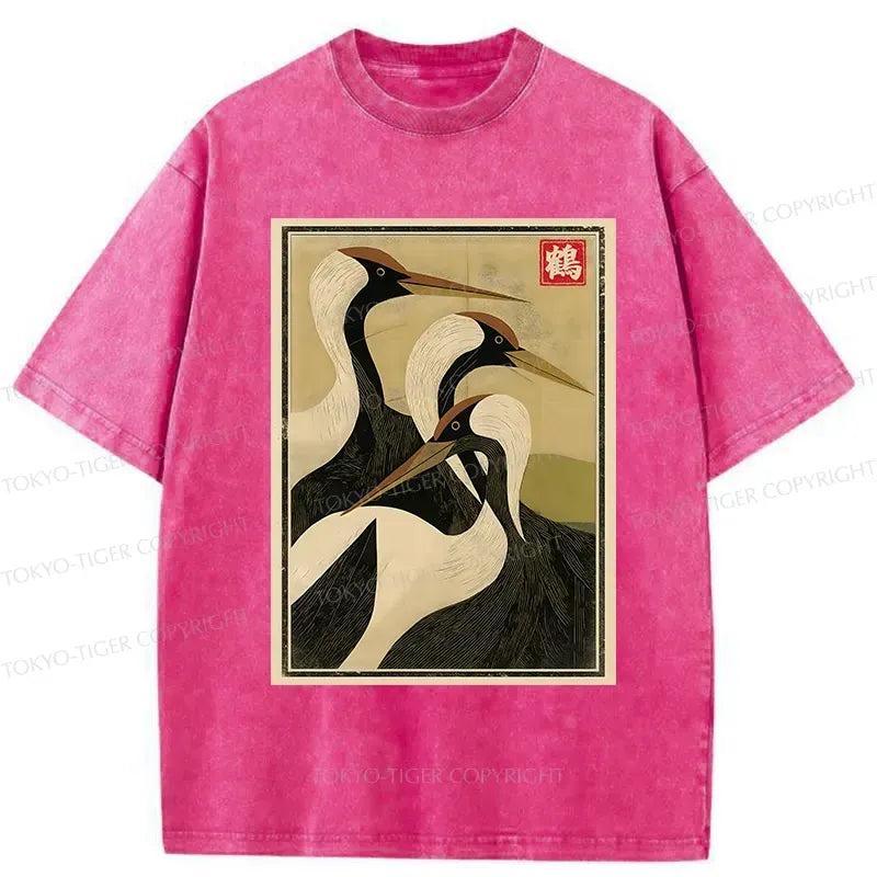Kyoto-Lion Japanese Crane Vintage Washed T-Shirt
