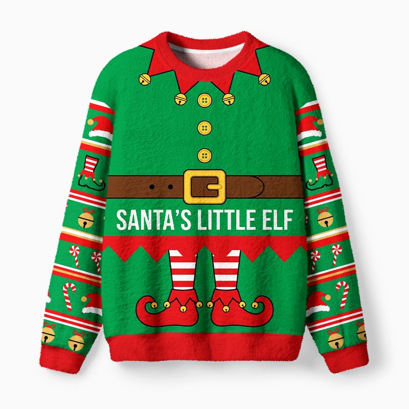 Kyoto-Lion Santa's Little Elf Fuzzy Christmas Ugly Sweatshirt