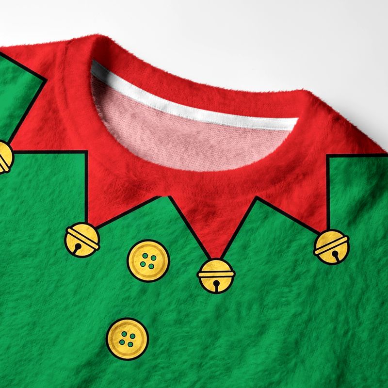Kyoto-Lion Santa's Little Elf Fuzzy Christmas Ugly Sweatshirt