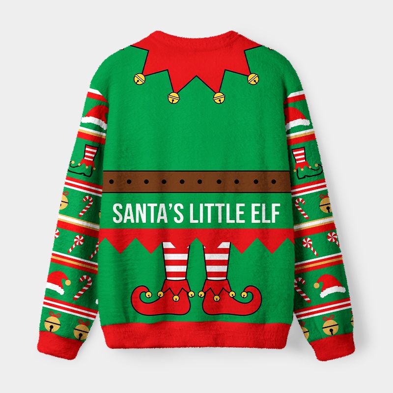 Kyoto-Lion Santa's Little Elf Fuzzy Christmas Ugly Sweatshirt