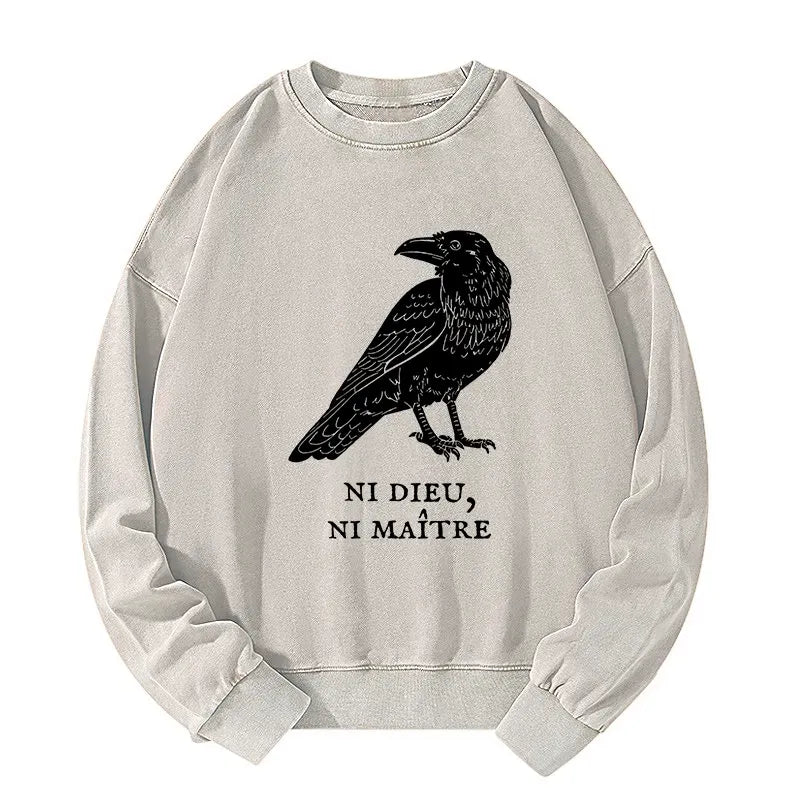 Kyoto-Lion Crow Have A Strong Sense Of Self Washed Sweatshirt