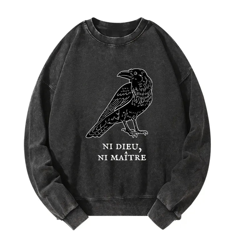 Kyoto-Lion Crow Have A Strong Sense Of Self Washed Sweatshirt