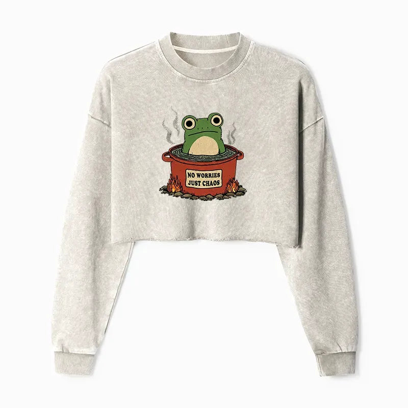 Kyoto-Lion Frog£ºNo Worries£¬Just Chaos Washed Crop Sweatshirt
