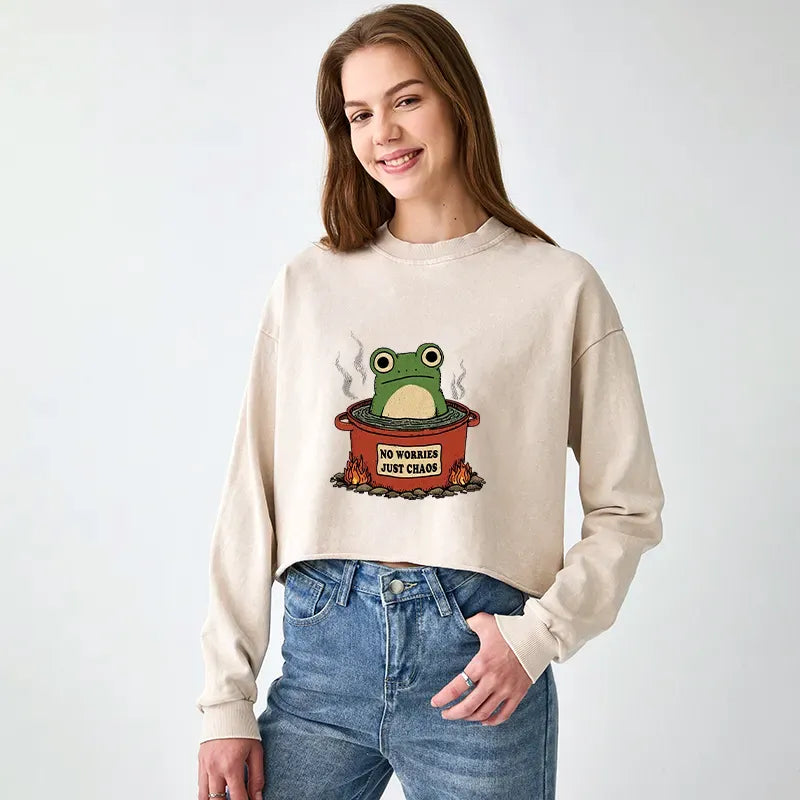 Kyoto-Lion Frog£ºNo Worries£¬Just Chaos Washed Crop Sweatshirt
