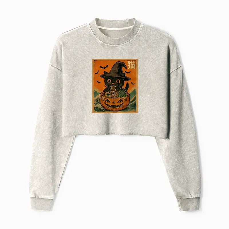 Washed Crop Sweatshirt for Halloween