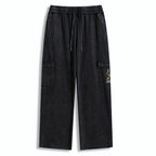 Kyoto-Lion Minimal Splash Ink Cute Cat Washed Utility Sweatpants