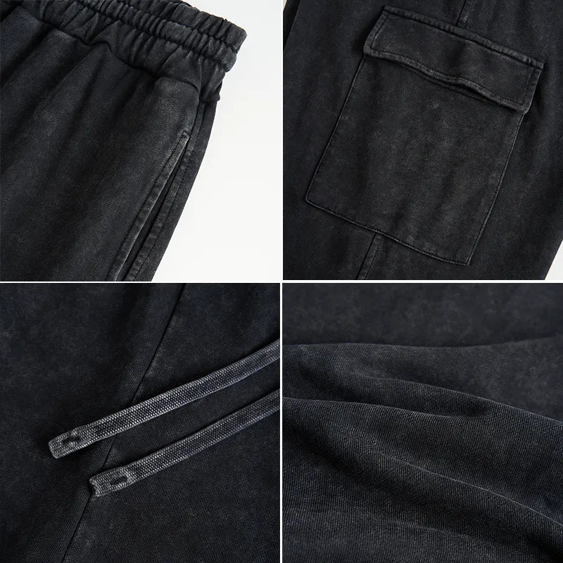 Kyoto-Lion Minimal Splash Ink Cute Cat Washed Utility Sweatpants