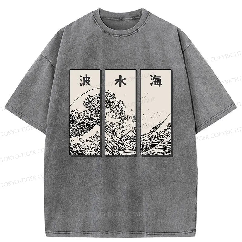 Kyoto-Lion Japanese Art Wave Washed T-Shirt