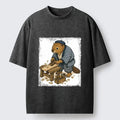 Kyoto-Lion Cute Carpenter Beaver Planing Wood Print Washed T-Shirt