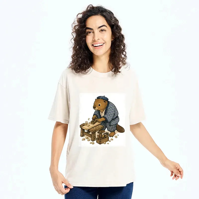 Japanese woodblock print beaver t-shirt