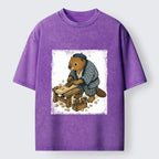 Kyoto-Lion Cute Carpenter Beaver Planing Wood Print Washed T-Shirt