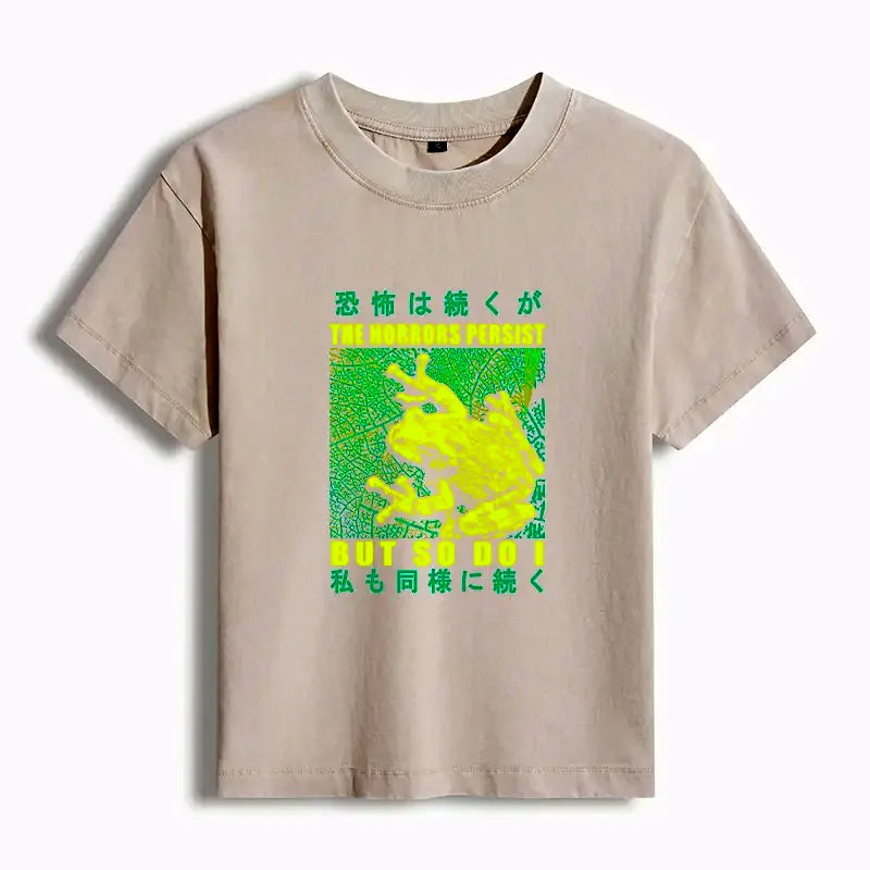 Japanese frog women's washed t-shirt