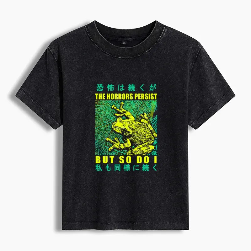 Japanese frog women's washed t-shirt