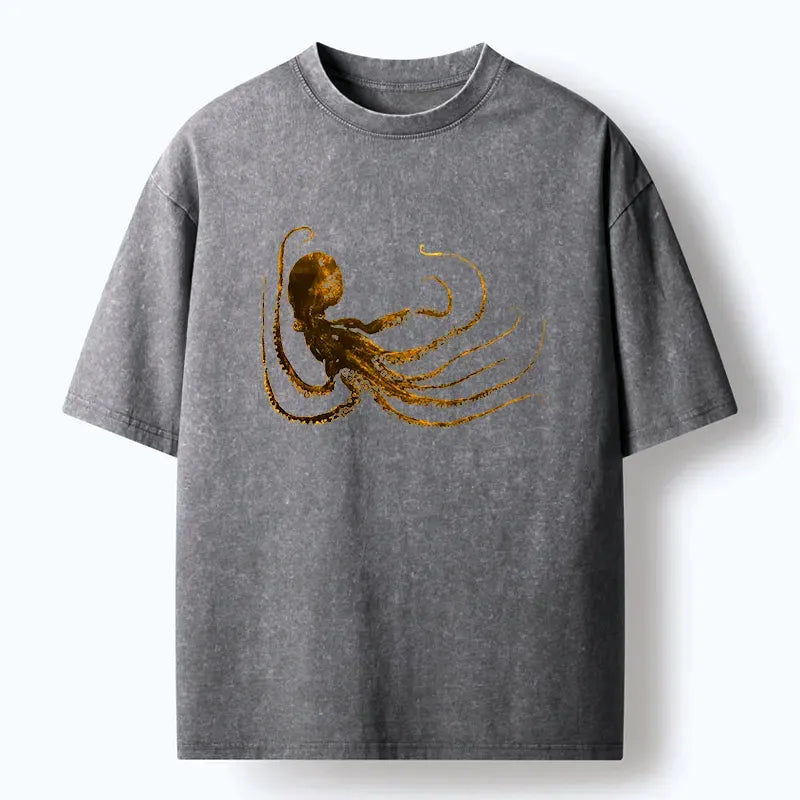 Yellow Octopus Ukiyo-e T-Shirt Free Shipping